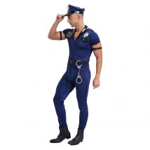 Mens Police Officer Cop Outfits Cosplay Jumpsuit Sheriff Uniforms Front Zipper Hat Belt Manacles Badge 7-Piece Cop Costumes