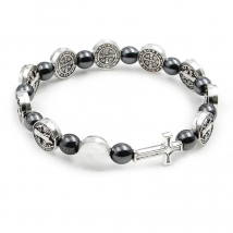 VILLWICE Catholic Rosary Bracelet St. Benedict Medal Cross Prayer Bracelets Hematite Beads Religion Jewelry Accessories