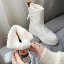 Comemore Warm Fur Ankle Furry Boots Women Snow Shoes Platform Pu Short Leather Boot Winter Thick Plush 2022 White Botas Mujer 40