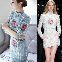 Women's Luxury Beaded Embroidery Mini Dress Designer Evening Party Dress Vintage Short Bodycon Work Office Wedding Club Sexy2025
