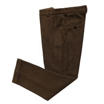 Brown Men's Trousers Wool Slim Fit Herringbone Casual Tweed Suits Pants With Hidden Expandable Waist For Wedding Party,