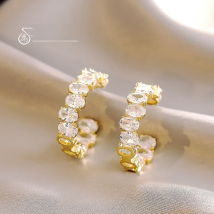 2025 New Luxury Heavy Industry Oval Zircon Inlaid With Gold Colour C Hoop Earrings Christmas Party Women's Exquisite Jewelry