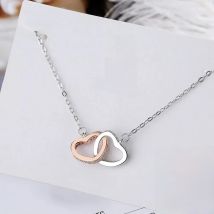 Hot Sale Fashion Double Love Heart Zircon Pendant Necklace 925 Sterling Silver Rose Gold Rhinestone Necklaces Women Jewelry Gift