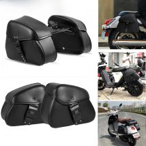 A Pair Motorcycle Saddlebag Black PU Leather Side Storage Luggage Bag Tool Pannier Saddle Bag Waterproof For Suzuki/Yamaha/Honda