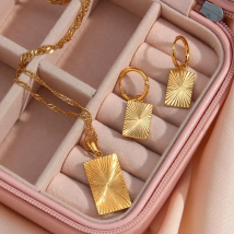 stainless steel jewelry women's neck chain necklace Stripe Texture Heart Flower Rectangle Circle Geometric Earring Jewelry Set