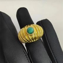 Fashion Women's Punk Vintage Green Stone Geometric Wide Open Ring Gold Plated Waterproof Chunky Jewelry Gift
