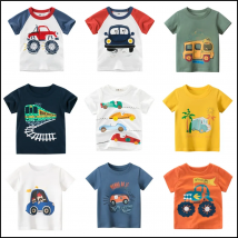 Kids Boys Clothes 100% Cotton Short Sleeve T-Shirts Car Bus Cartoon Children Clothes 2 3 4 5 6 7 8 Years Kids Summer Clothing
