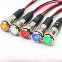 FILN 8mm 12V 24V 110V 220V Metal LED Pilot Panel Dash Signal Indicator Warning light 20cm cable Chrome Finish Car Boat Mar