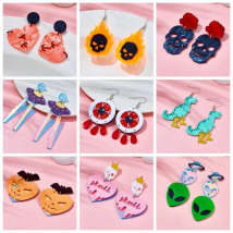 YAOLOGE Acrylic Halloween Heart Skull Pumpkin Eyes Drop Earrings For Women Cartoon Wacky Horror Jewelry Party Festivals Gifts