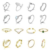 SOFTPIG Real 925 Sterling Silver Pearl Zircon Letter V Plant Heart Star Adjustable 14K Gold  Ring For Women Trendy Fine Jewelry