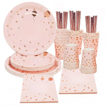 Happy Birthday Decorations Rose Gold dot Disposable Tableware Paper Plates Cup baby shower Girl Kids Adult Birthday Party Decor