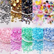 200pcs Hemispherical Multi-Sized Colorful ABS Imitation Pearls Loose Seed Beads for Needlework Jewelry Making Nail Accessories