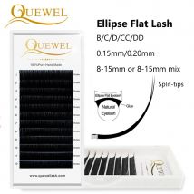 Quewel Flat Lashes Extension For Professionals Ellipse Flat Lash Split Tip Profession Soft Silk Quewel Flat Eyelash C/D Curl