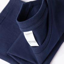 100% Pure Cotton Heavy Navy Blue Long-sleeved T-shirt, Solid Color Cost-effective Casual Loose Long-sleeved Top
