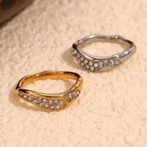 E.B.belle Rhinestone Irregular Rings Minimalist Style 316L Stainless Steel Tarnish Free Women Ring Stacked Jewelry For Ladies