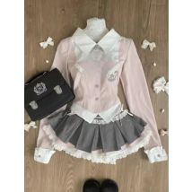 Gothic Y2k Vintage Preppy Style 2 Piece Set Women Sweet Bow Knitted Cardigan Ruffles Plaid Mini Skirt Fashion Lolita Outfits New