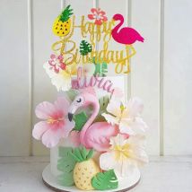Tropical Flamingo Pineapple Happy Birthday Cake Topper Kids Baby Shower Birthday Wedding Cake Decoration Hawaii Party Supplies
