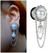 Kubooz Double Pearl Ear Piercing Tunnels Stainless Steel Silver Color Body Jewelry for Women And Girls New Design