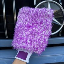 Lucullan Logo Premium Purple Microfiber Glove Super Absorbency Foam Stitch Inner Lining Car Wash Mitt