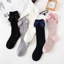 Solid Children Socks With Bows Cotton Baby Girls Socks Soft Toddlers Long Socks For Kids Princess Knee High Socks for Girls 2024