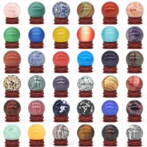 30MM Wholesale Natural Gemstone Sphere Crystal Reiki Healing Energy Globe Home Decor Hand PlayStone Ball / Stand #1
