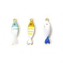 5 PCs 304 Stainless Steel Ocean Jewelry Charms 18K Gold Plated At Random Color Fish Animal Stripe Enamel Pendants18.5mm x 5mm