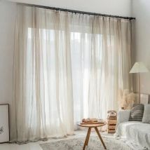 Beige linen look tulle curtains for living room Modern flax sheer curtains for bedroom Solid voile cortina for kids window drape