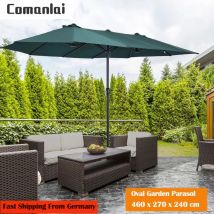 Comanlai Gartensonnenschirm, Sonnenschirm für den Außenbereich, doppelter Sonnenschirm mit Handkurbel, für Gartenterrasse, Strand, 460 x 270 x 240 cm, oval