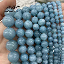 Natural Stone Beads Blue Aquamarin Angelite Round Loose Beads 4 6 8 10 12 MM Pick Size For Jewelry Making DIY Bracelet 15"strand