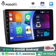 Podofo 4GB+64GB 9 Inch 2 Din Car Stereo Radio Wirless Carplay Android Auto Audio Stereo BT GPS Navigation RDS WiFi USB FM DAB