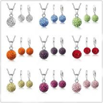 Crazy New Jewelry Sets 925 Sterling Silver Austrian Crystal Pave Disco Ball Lever Back Earring Pendant Necklace Woman Gift