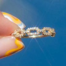Stacking Cuba Chain Link Ring For Women Iced Out Zircon Crystal Matching Gold Color Ring Punk Accessories Trend Jewelry R727