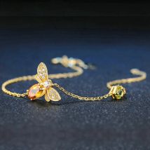 LAMOON Bee Bracelet For Woman Citrine Gemstones Bracelets 925 Sterling Silve 14K Gold Plated Designer Jewelry For Lover LMHI002