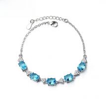 Blue Topaz Bracelet Created Aquamarine S925 Silver Charm bracelets Party Anniversary Gifts Fashion Jewelry