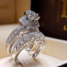 Luxury 925 Sterling Silver Crystal Female Big Zircon Stone Ring Set Fashion Bridal Wedding Rings for Women Promise Love Ring