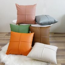 Faux Leather Cushion Cover Ivory Green Orange Brown Coral Plain 45x45cm Pillow Cover For Couch Sofa Chair Bed Home decoration