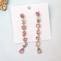 MWSONYA Korean Fashion Pink Crystal Square Tassel Drop Earrings for Women Geometric for Girls Jewelry Gifts