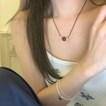 New Fashion Vintage Red Stone Pendant Rope Chain Adjustable Necklaces for Women Clavicle Chain Neck Trend Aesthetic Jewelry