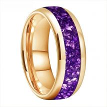 TUSSTEN 4/6/8MM Men's and Women's Wedding Tungsten Ring Purple Crystal Stone Inlaid Comfortable Fit