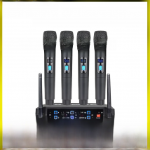 BOMGE 4 channel wireless microphone System Cordless Mic Set With Four Handheld Mics Fixed Frequency, Long Range 200ft