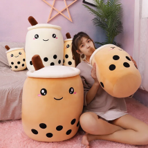 25-70cm cute cartoon Fruit bubble tea cup shaped pillow with suction tubes real-life stuffed soft back cushion funny boba food