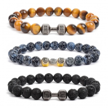 Dumbbells For Men Beads Bracelet Natural Black Volcanic Lava Stone Energy Barbell Fashion Bracelets Bangles Handmade Jewelry