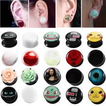 2Pcs Acrylic Ear Plug Tunnels Cute Ear Expanders Screw Fit Ear Flesh Tunnel Gauges Piercing Mixed Styles Ear Stretcher Jewelry