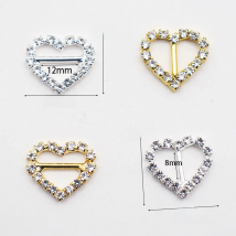 10pcs 15*17mm Heart-shaped Rhinestone Buckle DIY Metal Diamond Buckle Hair Accessories Ribbon Gift Box Sliding Decoration