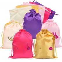 Customized Packaging Bags Hair Bags Bolsa Saten Satin Wig Bags 25*35Cm Big Silk Hair Wigs Storage Bag Hair Accessories Organizer