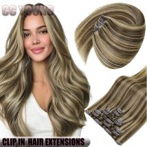 Clip-in-Haarverlängerungen, echtes Echthaar, glatt, nahtlos, unsichtbar, Echthaarverlängerungen, Clip-Ins für Frauen, doppelter Schuss, 7 Stück