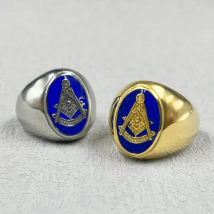 Blue Punk Masonic Rings For Men Sliver Color Stainless Steel Vintage AG Freemason Classic Jewelry Gifts Dropshipping
