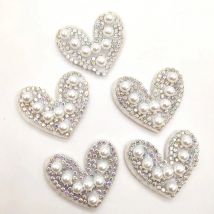 30Pcs 3.5*3CM Padded Big Pearl Heart Applique for DIY Clothes Hat Shoes Headwear Hair Clips Decor Patches