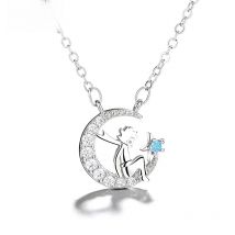 CIAXY Silver Color Pendant Necklace Choker Female Inlaid Zircon Star Moon Little Prince Necklaces Clavicle Chains Jewelry Gift