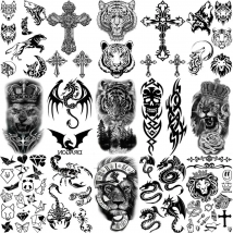 3D Realistic Black  Wolf Tiger Lion Temporary Tattoos For Women Adult Men Dragon Scorpion Cross Fake Tattoo Small Transfer Tatoo
